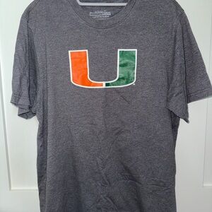 University of Miami Gray T-Shirt with Orange and Green Logo Size Large